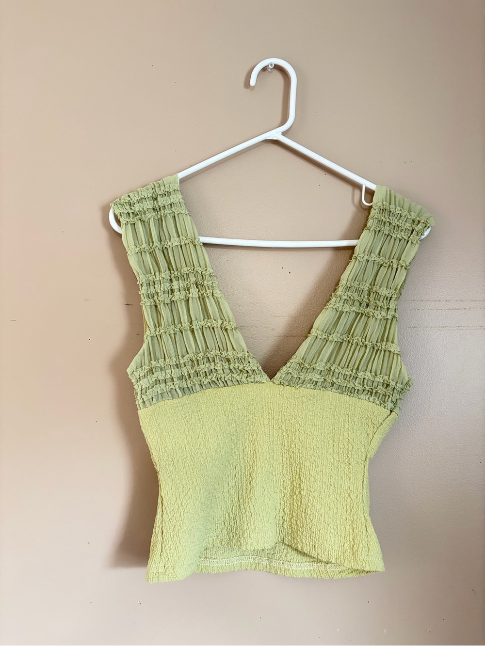 Smocked V-Neck Camisole in Light Green